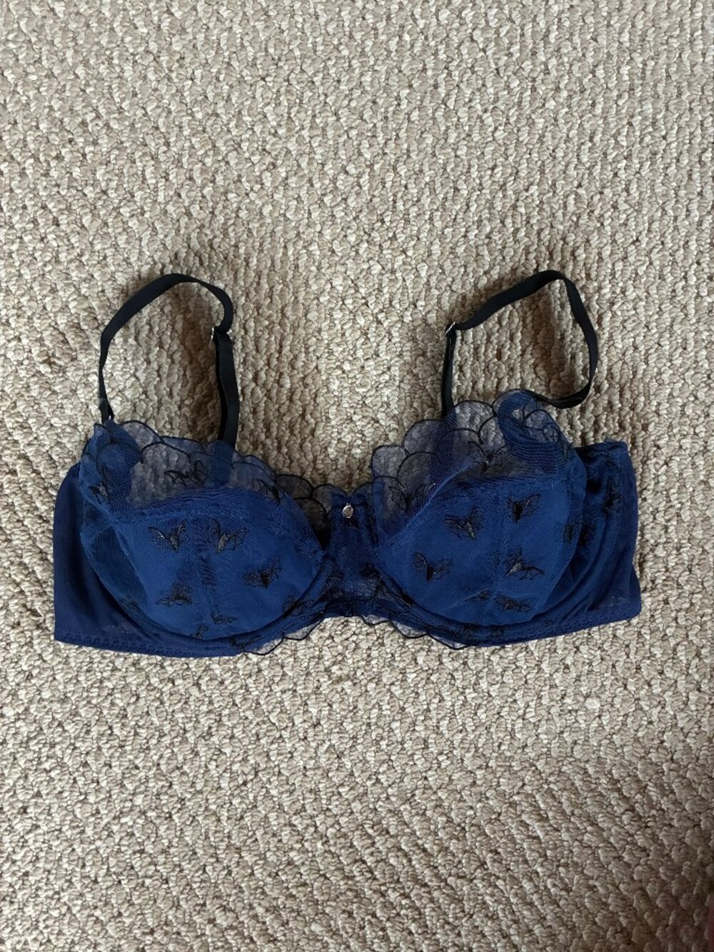 Bat Adore Me Bettie Contour Bra Balconette 38D Blue Black Bat Embroidered